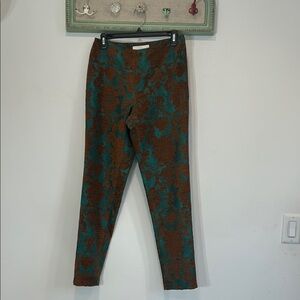 Sachin & Babi Noir Jacquard skinny leg trouser pants Teal/Brown Patterned size 2